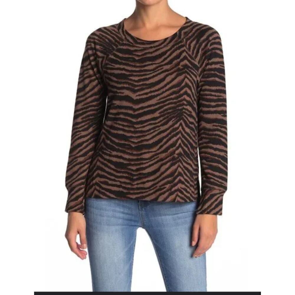 Sanctuary Brown Black Zebra Print Sweater Womens XLarge office animal print